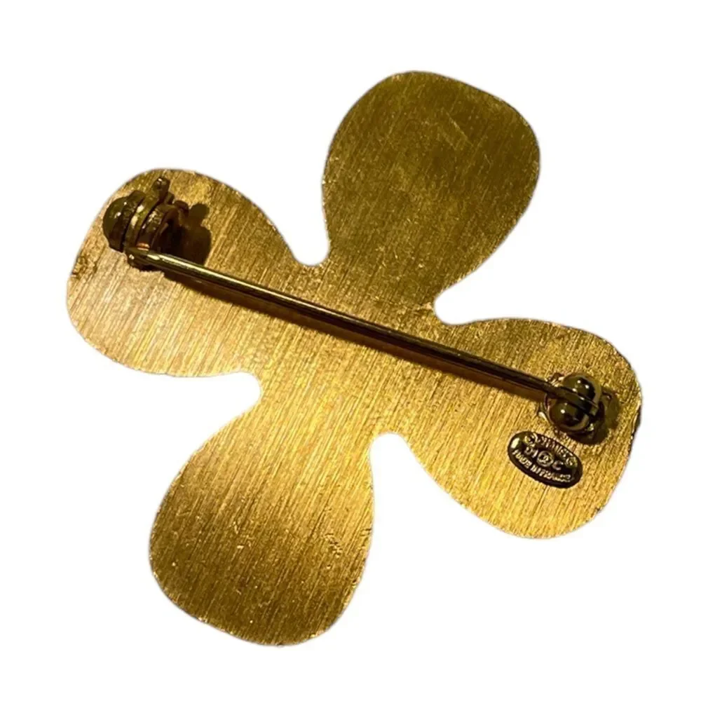 CHANEL STUNNING Vintage Gold & Crystal CC Logo RARE Clover 🍀 Brooch